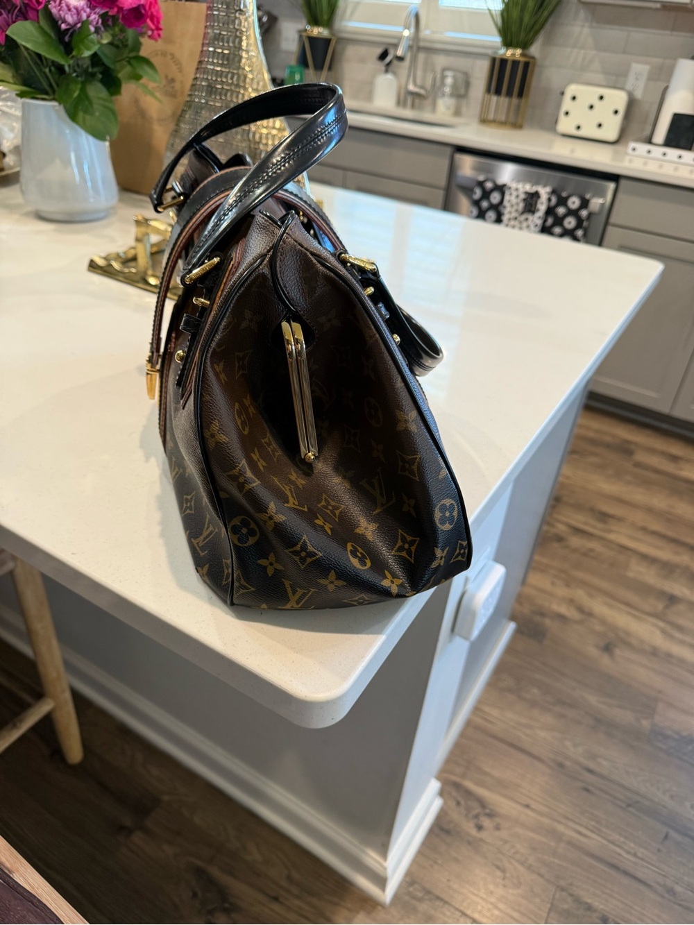 Louis Vuitton Monogram Canvas Duffel with Black Center Strap & Tan Trim - Picture 7 of 11
